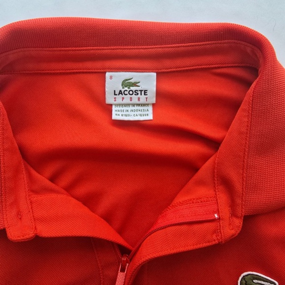 Lacoste Sport Mens Orange Tipped Collar Polo Shirt Size 8 FC‎ 5962 - Picture 9 of 13
